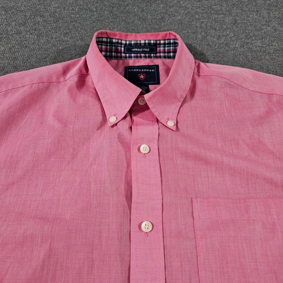 Saddlebred Mens Pink Short Sleeve Button Down Shirt Wrinkle Free Size Large - Picture 4 of 8